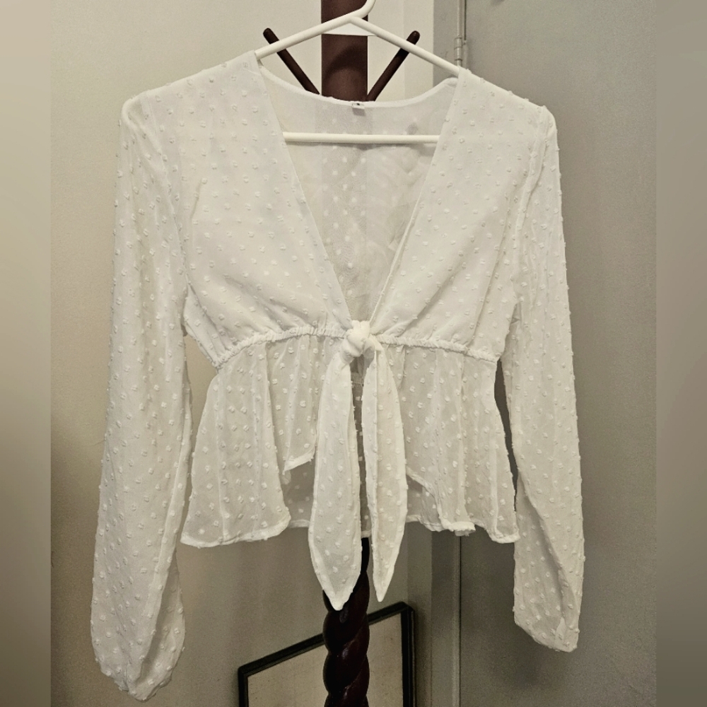 White PolkaDot Blouse with Tie